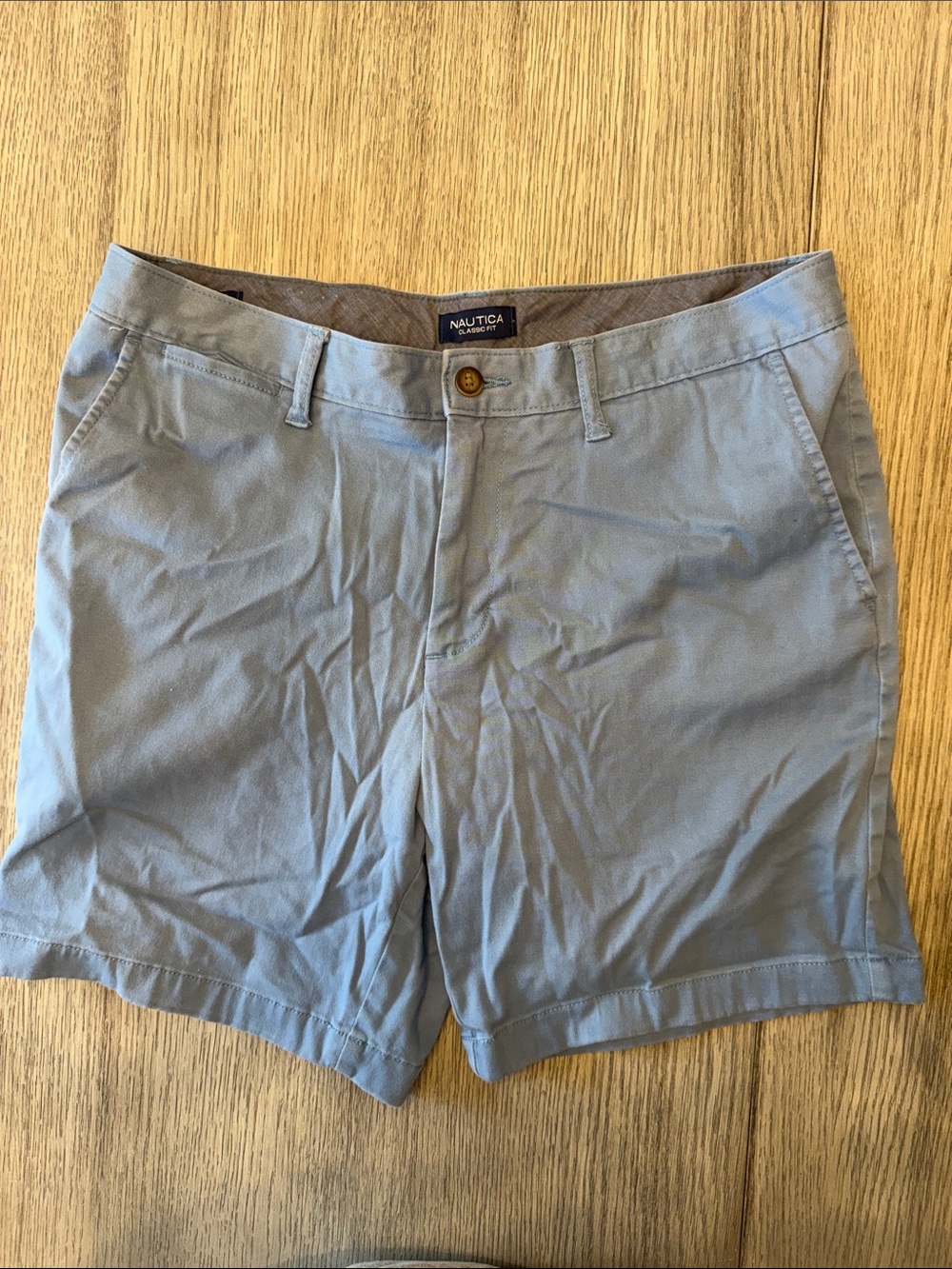 Nautica Men's Sky Blue Flat Front Chino Shorts